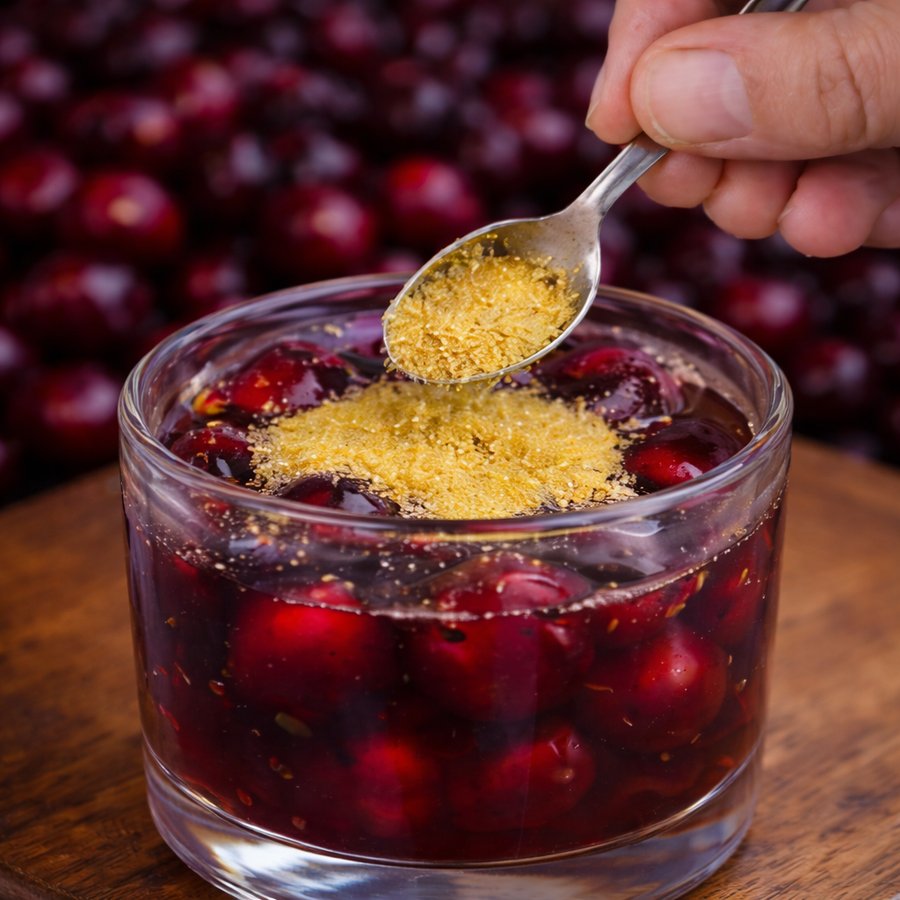 The cherry trick — cherries with a spoon of powder