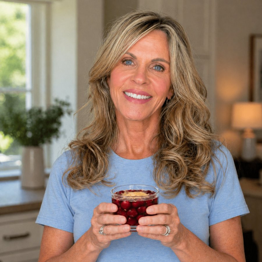 Happy and healthy, holding the cherry bowl